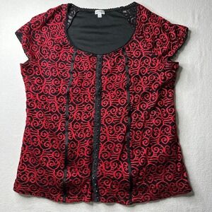 Avenue Womens‎ 22/24 Red Black Lace Overlay Corset Lining Blouse